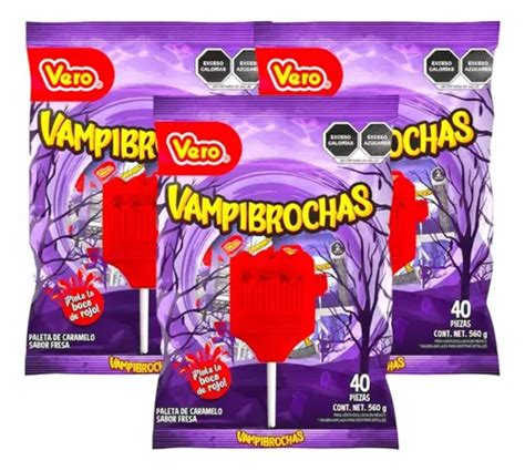 Paleta Caramelo Fresa Vampibrochas Vero 120 Pz Halloween Envío Gratis