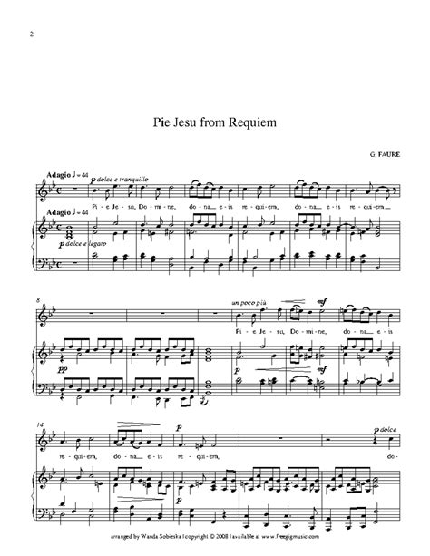 Pie Jesu Sheet Music Adagio Q 44 Adagio Q 44 Pie Jesu From