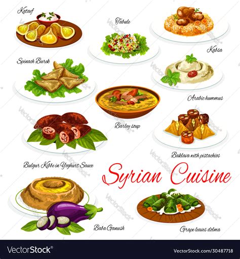 Syrian food vegetable meat and dessert dishes Vector Image