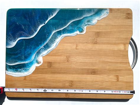 3d Blue Ocean Wave Cutting Board With Silver Handle 18 X Etsy