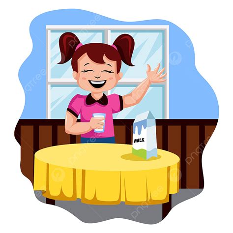 Drinking Milk Clipart Transparent Background Happy Girl Drinking Milk