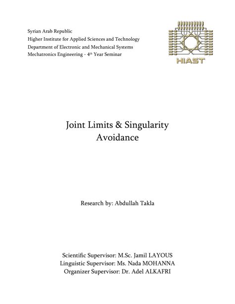 PDF Joints Limits And Singularity Avoidance