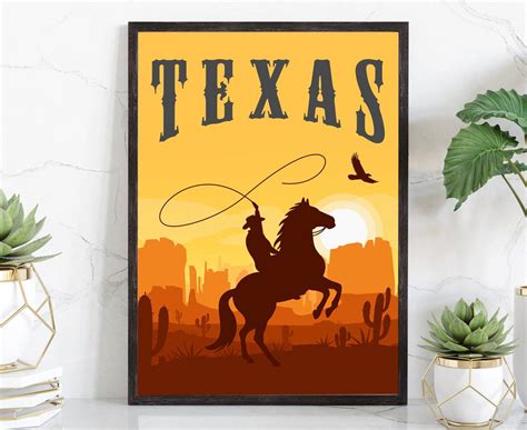 Retro Style Travel Poster, Texas Vintage Rustic Poster Print, Home Wall Arts, Texas, State Map ...