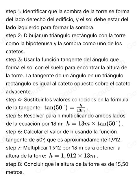 Solved Calcular La Altura De Una Torre Sabiendo Que Su Sombra Mide 13