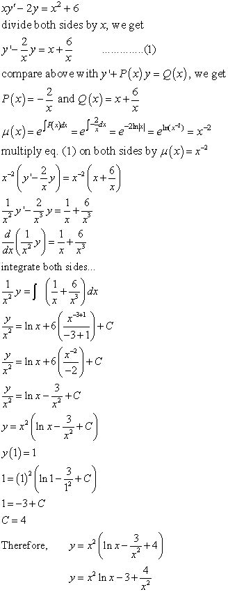 Differential Equations Solved Examples Solve The Ivp Xy 2y X 2 6