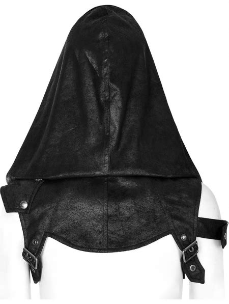 Black Gothic Punk Leather Hooded Shoulder Harness For Women