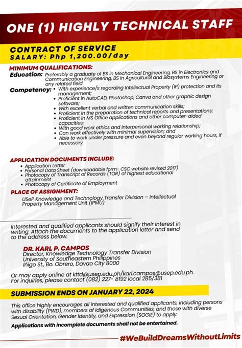 USeP Job Hiring USeP Is In Need Of Two 2 Non Teaching Personnel For