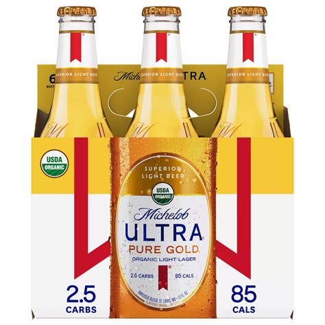 Michelob Ultra Pure Gold Organic Light Lager Beer Bottles 6 Pack