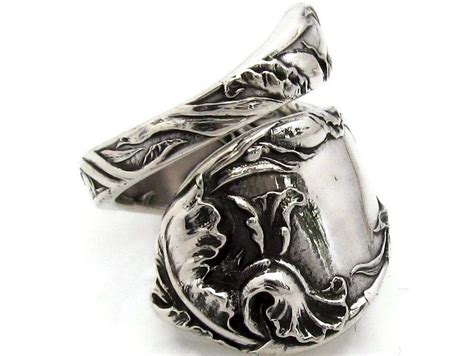 Art Nouveau Sterling Silver Spoon Ring Bearded Iris Les Cinq Fleurs