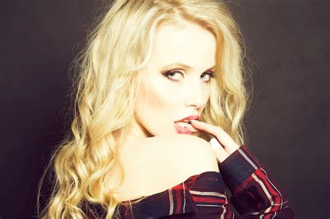 Closeup View Of One Attractive Sexual Passionate Blonde Woman With Long