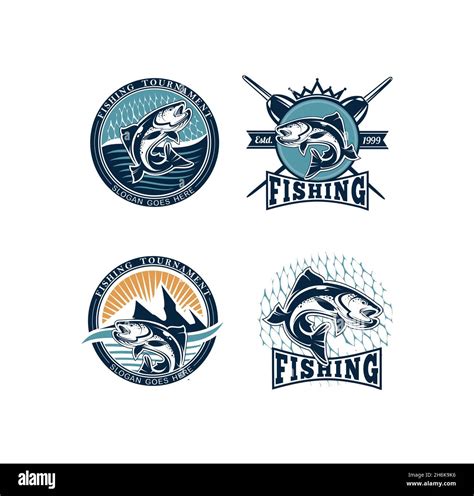 A Vector Illustration Set Of Fishing Tournament Emblem Template Vector