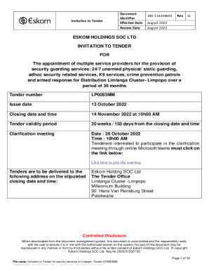 Fillable Online ESKOM HOLDINGS SOC LTD INVITATION TO TENDER FOR The