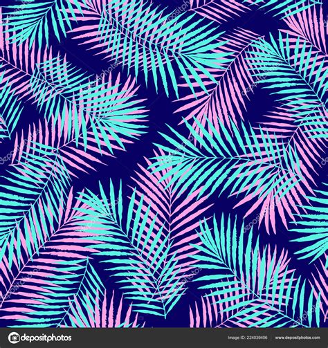 Summer Colorful Tropical Palm Tree Leaves Seamless Pattern Vector