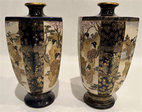 Pair Of Blue Ground Japanese Satsuma Vases For Sale At 1stdibs