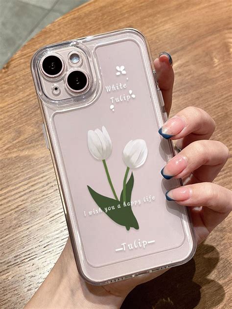 Funda De Celular Transparente Con Estampado De Flor Moda De Mujer