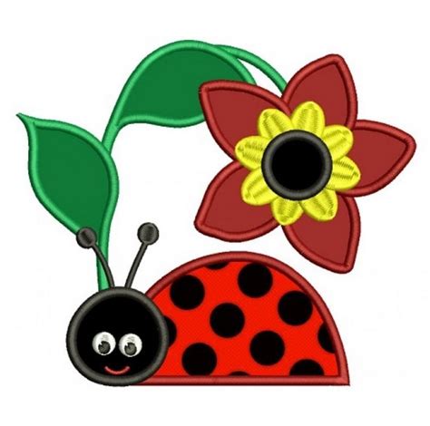 Ladybug Under A Big Flower Applique Machine Embroidery Design Digitized