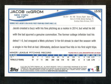 2014 Topps Update US 50 Jacob DeGrom New York Mets RC Rookie EBay