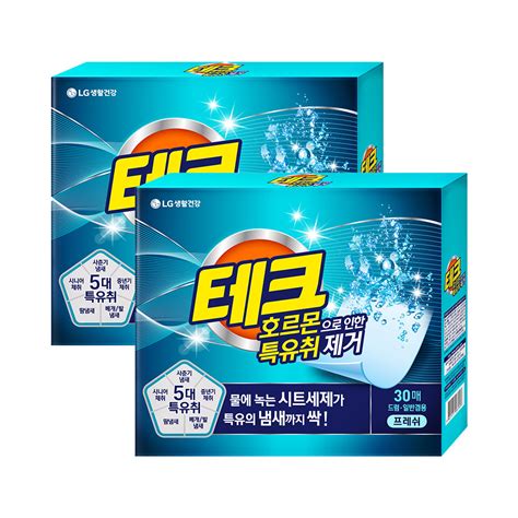 테크 테크 특유취 제거 파워시트 녹는 효소 시트세제 일반드럼 겸용 프레쉬 30매 2개 위시버킷