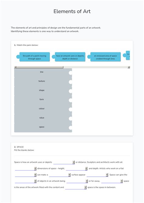 Elements Of Art Interactive E Worksheet Quickworksheets