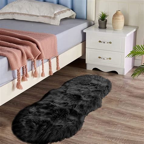 Latepis Black Faux Sheepskin Rug 2x4 Shag Rug For Bedroom Fluffy Rug Faux Fur Rug