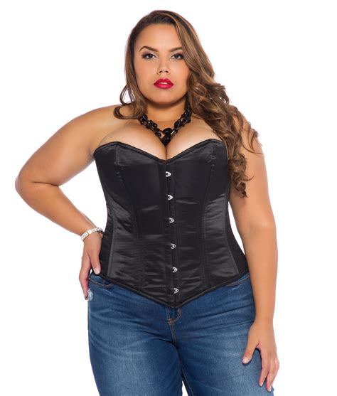 Jenna Black Satin Plus Size Corset Overbust With Steel Bones