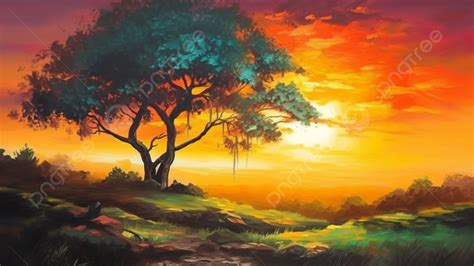 Landscape Tree Sunset Background Landscape Tree Sky Background Image