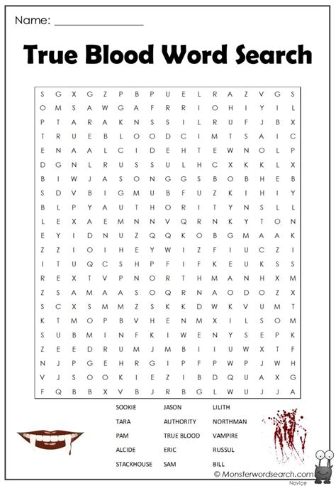 True Blood Word Search Monster Word Search