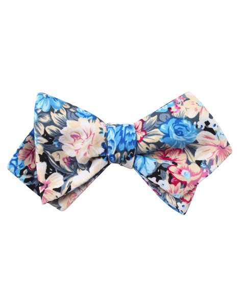 Blue Water Lilies Floral Diamond Self Bow Tie Wedding Untied Bowties Bow Tie Wedding Floral