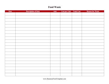 Food Waste Log Template