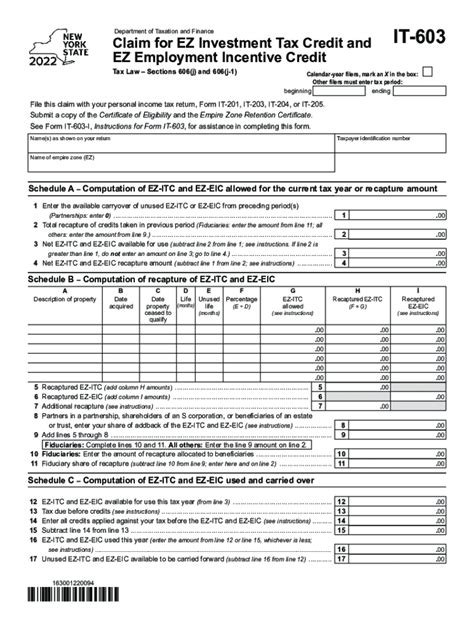 Form It Claim For Ez Investment Tax Credit And Ez Fill Out