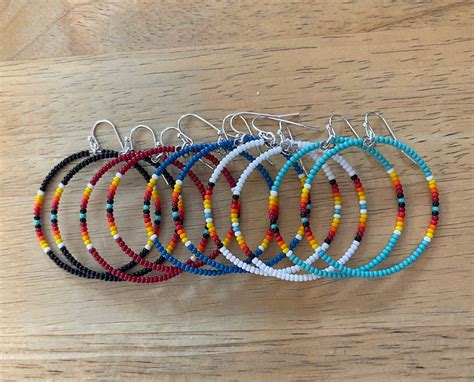 5 Pair Native American Style Beaded Hoop Earrings Etsy