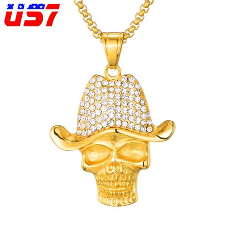 Us Hip Hop Ice Out Bling Skeleton Necklaces Pendants Men Stainless