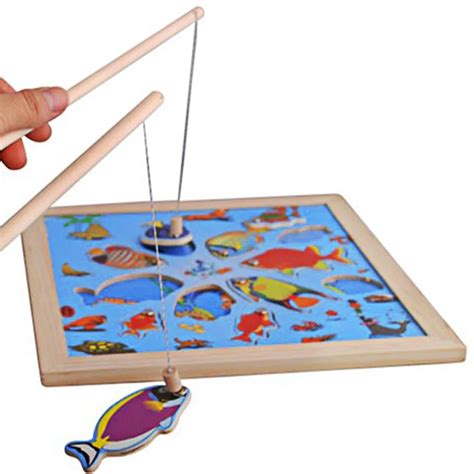 1set Magnetic Fishing Toy Board Cartoon Wooden Fishes Magnet Rod