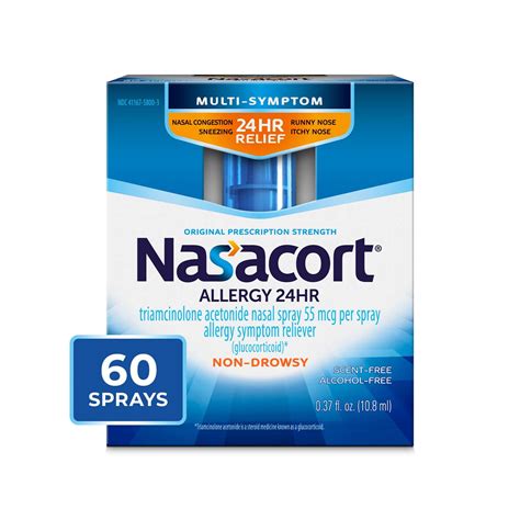 Nasacort 24 Hour Non Drowsy Allergy Nasal Spray For Congestion Relief 60 Sprays 0 37 Fl Oz