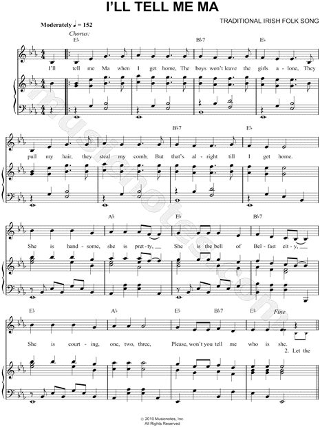 Traditional Irish Folk Song Ill Tell Me Ma Sheet Music In Eb Major