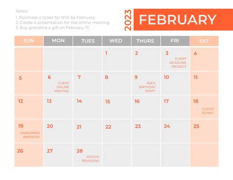 Simple February 2023 Calendar Template Edit Online And Download Example