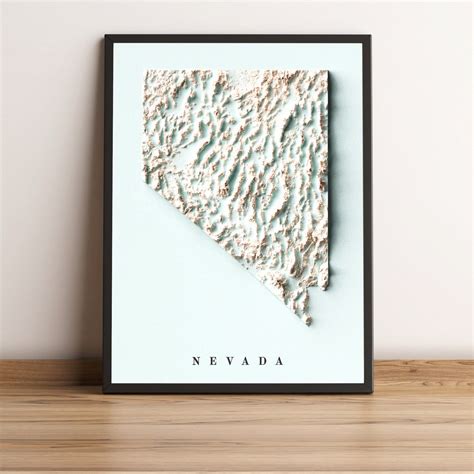 Nevada Map, Nevada 2D Relief Map, Nevada Print, Nevada Holidays Gift ...