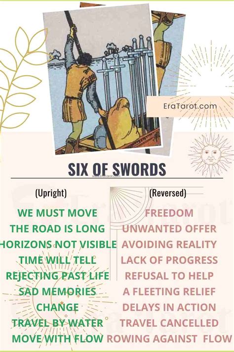 Six Of Swords Meaning Reversed Yes And No Love Life Eratarot