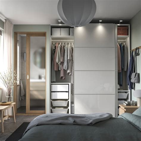 Pax Hokksund Wardrobe Combination Whitehigh Gloss Light Grey 200x66x236 Cm Ikea