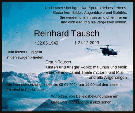 Traueranzeigen Von Reinhard Tausch Trauer Hna De