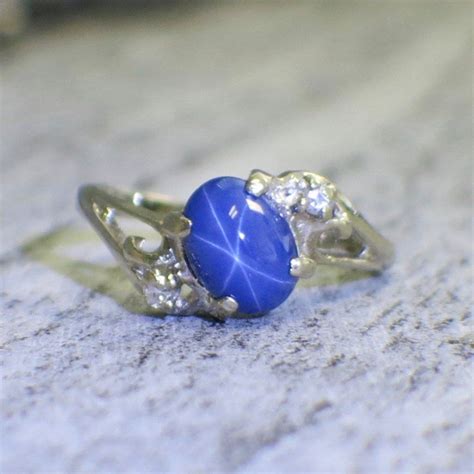 14k White Gold Star Sapphire And Diamond Ring White Gold Gold Stars