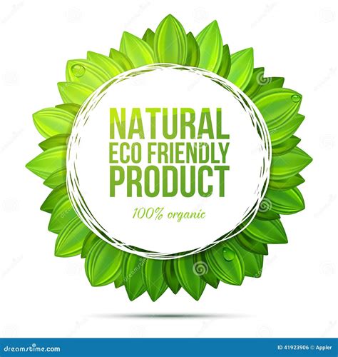 Natural Eco Friendly Product Label With Realistic Leaves Stock