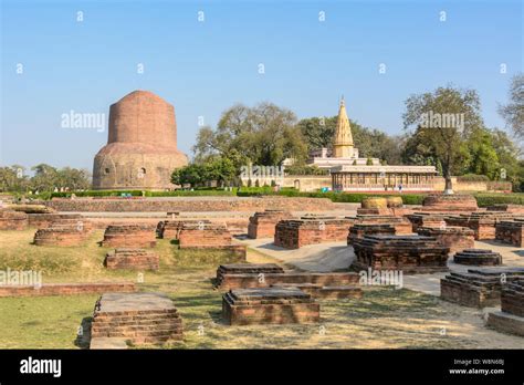 Dhamek Stupa And Shri Digambar Jain Temple Sarnath Near Varanasi