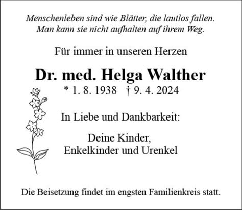 Traueranzeigen Von Helga Walther Vrm Trauer De