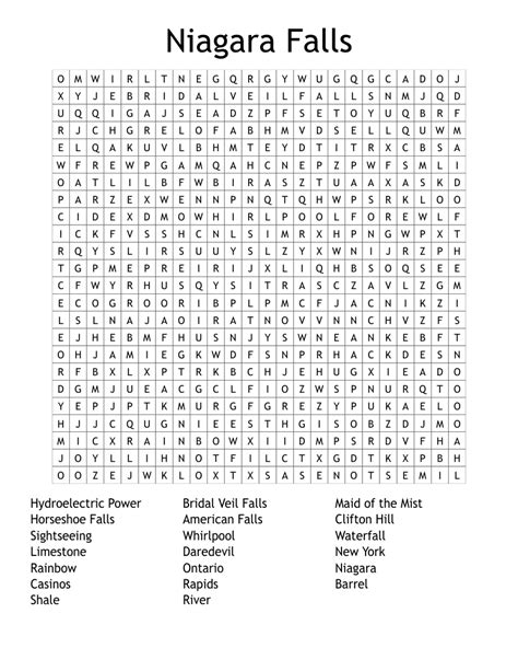 Niagara Falls Word Search WordMint