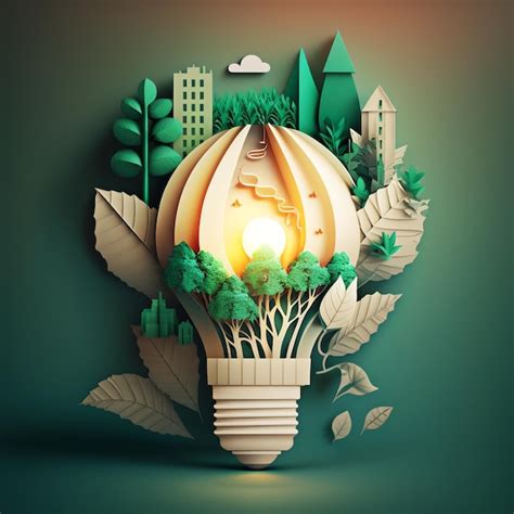 Premium Photo Paper Cut Light Bulb With Green Eco City City Of Future