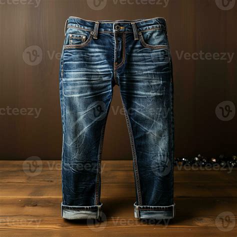 Ai Generated Blue Jeans Denims With Wood Background 30547338 Stock