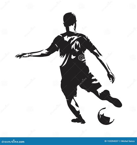 Jugador De Fútbol Pateando Pelota Vista Frontal Silueta Vectorial