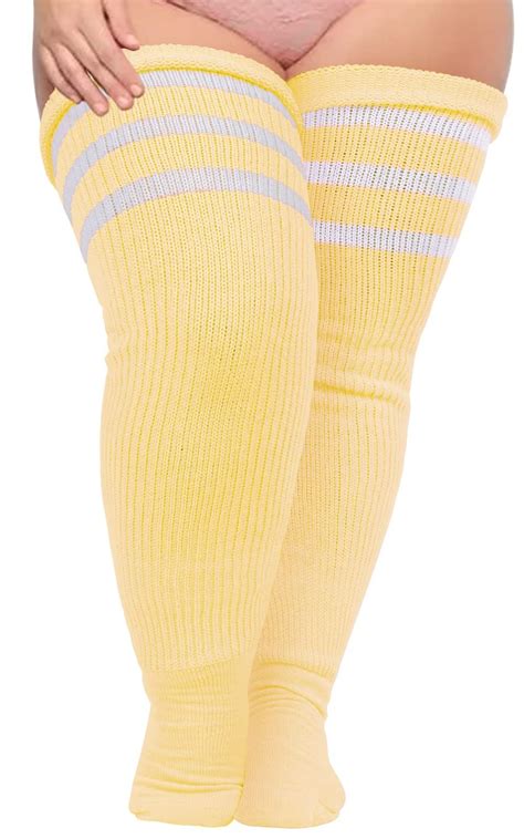 Plus Size Womens Thigh High Socks For Thick Thighs Extra Long Striped