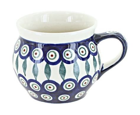 Blue Rose Polish Pottery Peacock Bell Shaped Mug